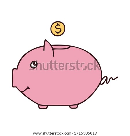 Doodle bank deposit related cartoon icon. Hand drawn vector stock illustration included dollar coin, funny piggy icons. 