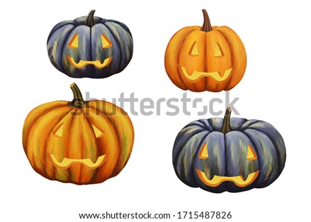 Bright Jack pumpkins set. Halloween clip art  on white background