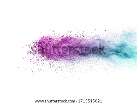 Decorative abstract horizontal line of powder or dust colorful explosion on a white background with copy space. Royalty-Free Stock Photo #1715515021