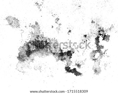 Abstract grunge background of dirty black stain texture look like world map isolated on white wall. Exterior damaged plaster & peeling cement effect with dark gray color for wallpaper or backdrop   Royalty-Free Stock Photo #1715518309