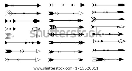 Tribal arrows on a white background. Aztec, boho elements. Retro Arrow.Vector illustration. Set of black vector arrows. Arrow icon. 