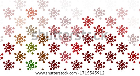 Light Green, Red vector background with covid-19 symbols. Abstract illustration with biological gradient shapes. Wallpaper for health protection.