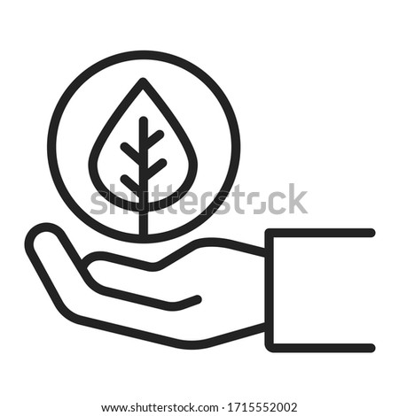 Hand holding plant black line icon. Environmental protection. Isolated vector element. Outline pictogram for web page, mobile app, promo.