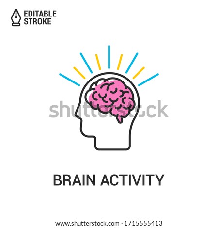 Human Brain in Head. Vector Outline Icon with Editable Strokes isolated on white background