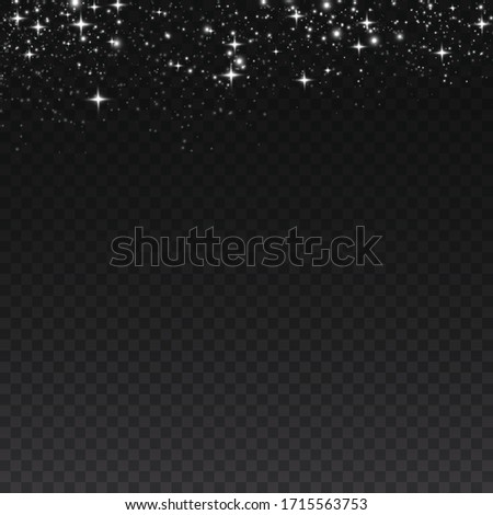 White sparks and golden stars glitter special light effect. Vector sparkles on transparent background.