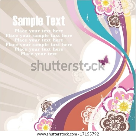 striped background with free space for your text,  flowers and grunge elements