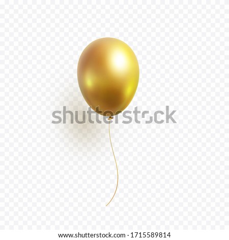Balloon isolated on transparent background. Vector realistic gold, bronze or golden festive 3d helium balloon template for anniversary, birthday party design