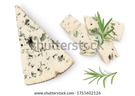 Blue cheese isolated on white background with clipping path and full depth of field. Top view. Flat lay. Royalty-Free Stock Photo #1715602126