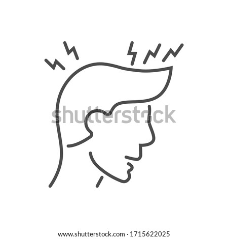 Headache related vector thin line icon. Head of a man with a headache. Isolated on white background. Editable stroke. Vector illustration.