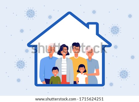 People stay at home. Concept of protection against coronavirus COVID-19. Young parents, children and grandparents inside the house. Family on self-isolation Royalty-Free Stock Photo #1715624251