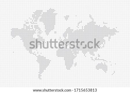 Pixel dotted map of World in grey. Vector illustration EPS10.
