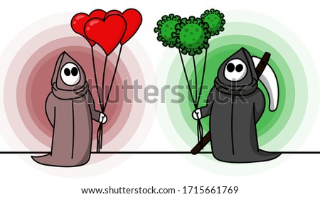 Illustration Vector Graphic Of Two Death Skelton Character With Hearth And Virus