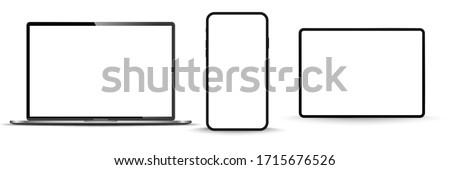 Modern computer monitor mockup isolated on transparent background front view. Vector illustration	 Royalty-Free Stock Photo #1715676526