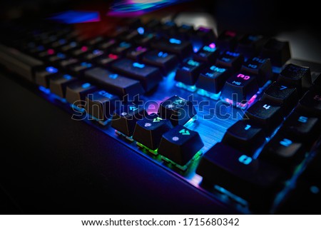 Gaming RGB LED backlit keyboard Royalty-Free Stock Photo #1715680342