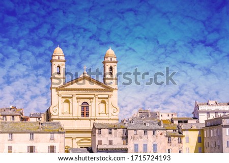 Bastia city old port Saint John the Baptist church and bell towers Royalty-Free Stock Photo #1715724193