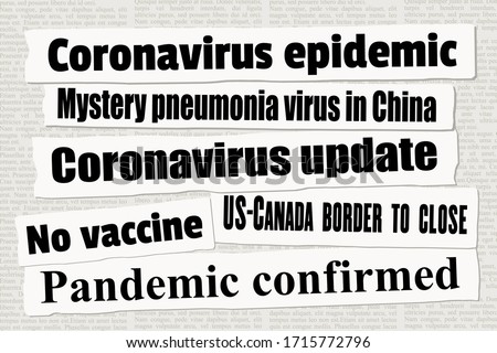 Coronavirus pandemic crisis newspaper titles. COVID-19 global pandemic. News headline collection vector. Royalty-Free Stock Photo #1715772796