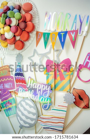 Children's birthday decorations decor bright birthday cake flags and flowers fruits