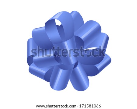 single blue gift bow isolated on white, vector