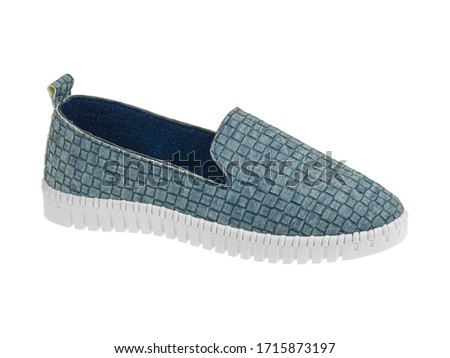 Casual sport blue shoes for men, women and children isolated on white background