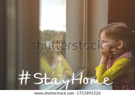 Stay home for working and education ,Little kid near window