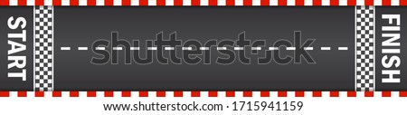 Line racing track with start and finish in top view. Asphalt for drive in auto. Tarmac roadway with red grid texture border for sport competition. Automobile road for car. Traffic rally. vector Royalty-Free Stock Photo #1715941159