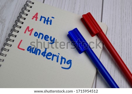 Anti Money Laundering write on a book isolated on office desk