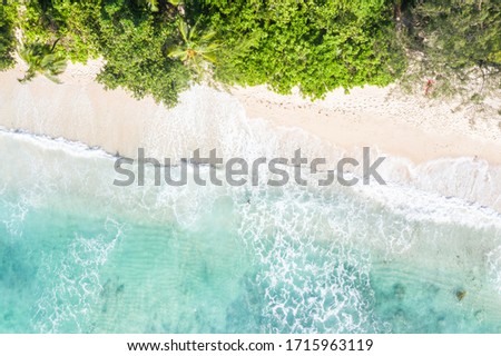Seychelles Takamaka beach Mahe island copyspace nature vacation drone view aerial photo landscape