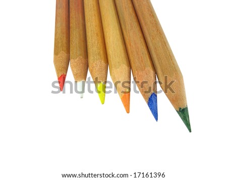 Six color pencils isolated on a white background