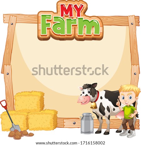 Border template design with farmboy and cow illustration