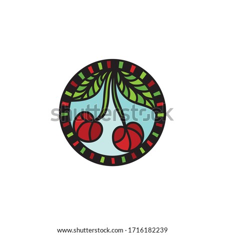 Beautiful round decorative element. Pattern cherry. Vector illustration