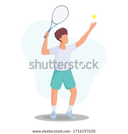 Young man plays tennis. Sports concept. Flat vector illustration.