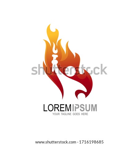 Torch fire logo, People logo with fire design illustration, Sport icons, human and fire logo