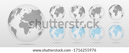 Abstract set world map black and blue globes of Earth on transparent background. Vector illustration eps 10.