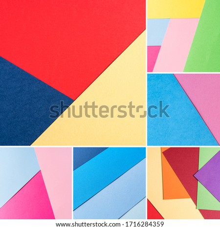 Photographic Collage with Multi colored abstract paper of pastel colors with geometric shape.