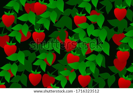 vector background of leaves with strawberries