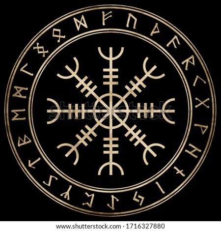 Aegishjalmur, Helm of awe (helm of terror), Icelandic magical staves, isolated on black vector illustration Royalty-Free Stock Photo #1716327880