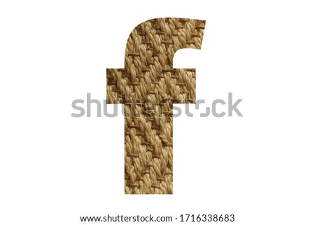 Letter " F " of the alphabet  Woven jute carpet. Illustration of the alphabet collection of nature fiber for a design project, poster, postcard, invitation, brochure, and album.