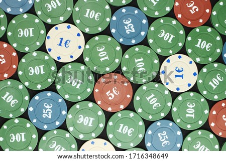 casino chips on the field background, gambling background, texture