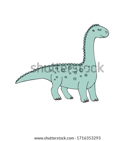 Vector hand drawn doodle sketch green colored diplodocus dinosaur isolated on white background
