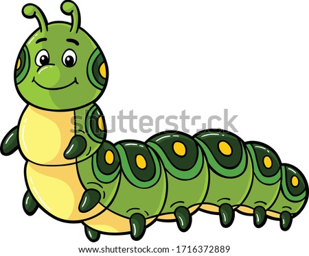 Vector Cartoon Green Cute Caterpillar Smiling