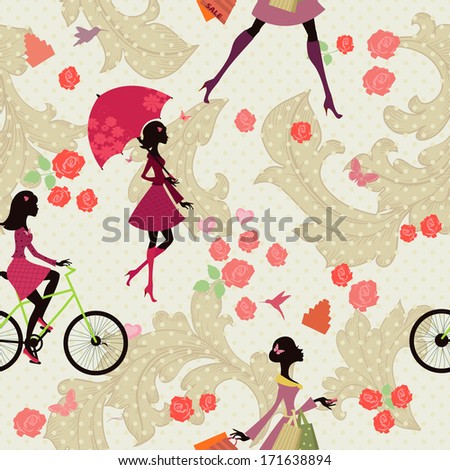 Seamless texture of fashion girls on vacation