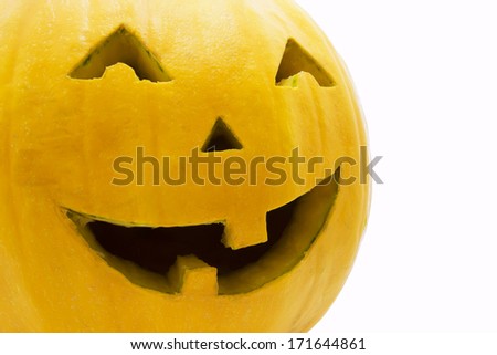 Cute Jack O Lantern halloween pumpkin on white background