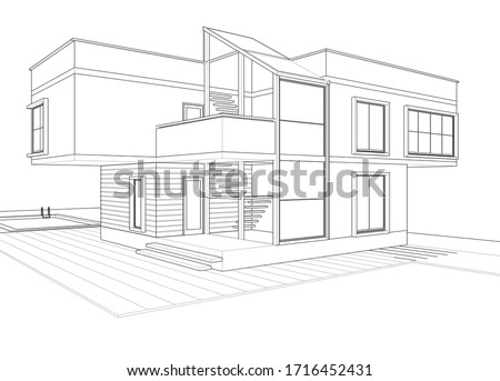house architectural sketch 3d illustration Royalty-Free Stock Photo #1716452431