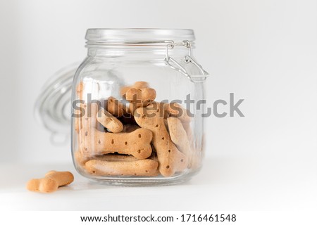 dog cookies in a jar on a light background Royalty-Free Stock Photo #1716461548
