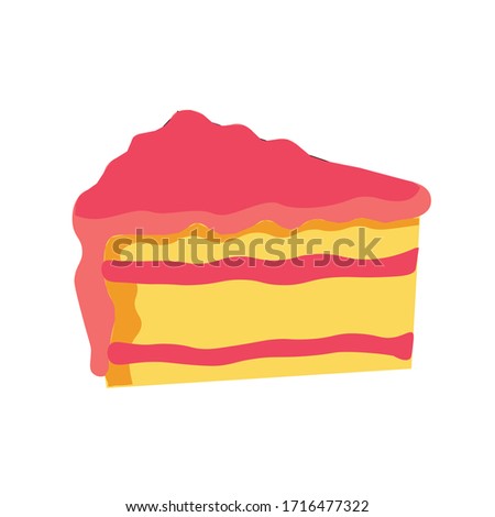 
Image of a piece of cake or cake with pink cream and strawberry filling isolated on a white background. Delicious pastries. Vector illustration.