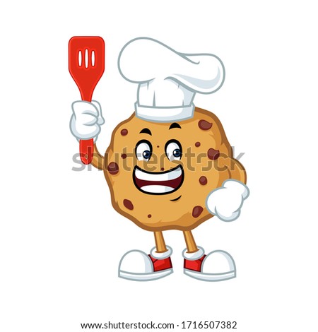 Vector mascot, cartoon, and illustration of a chocolate cookies chips holding spatula
