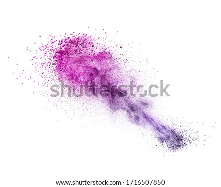 Diagonal cloud of colorful powder explosion or splash on a white background with copy space.