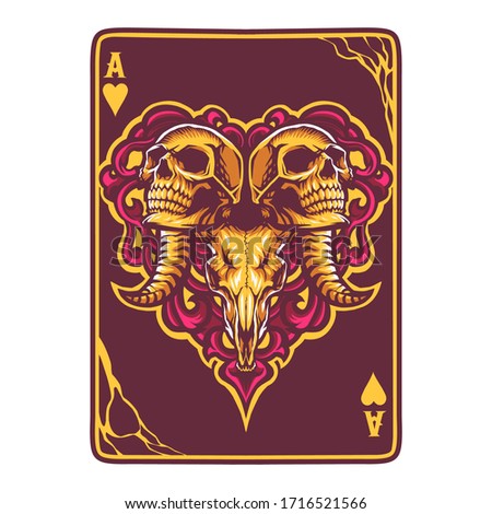 Skull head on poker card