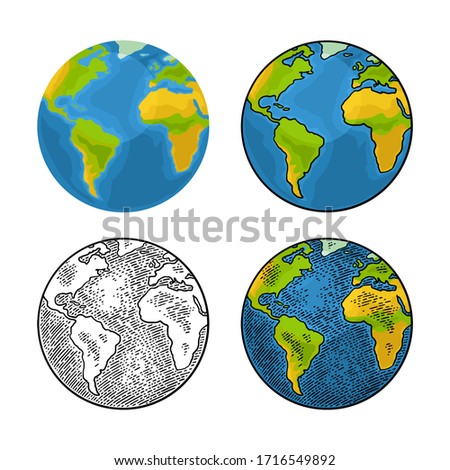 Earth planet. Vector color flat and engraving illustration isolated on a white background. For web, poster, info graphic