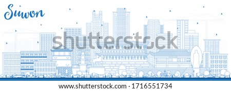 Outline Suwon South Korea City Skyline with Blue Buildings. Vector Illustration. Business Travel and Tourism Concept with Historic and Modern Architecture. Suwon Cityscape with Landmarks. Royalty-Free Stock Photo #1716551734